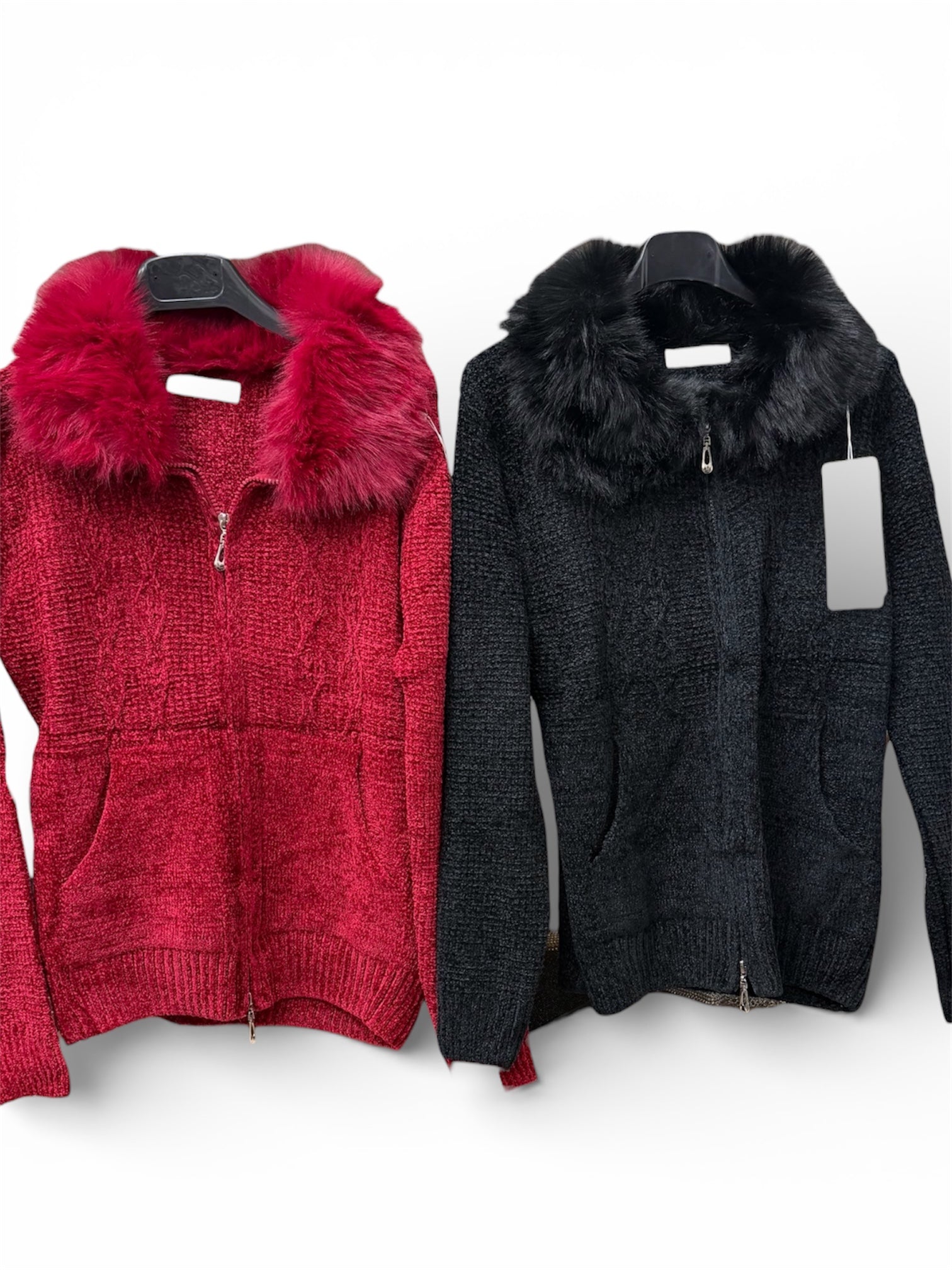 Cardigan Zip Ciniglia con Pelliccia