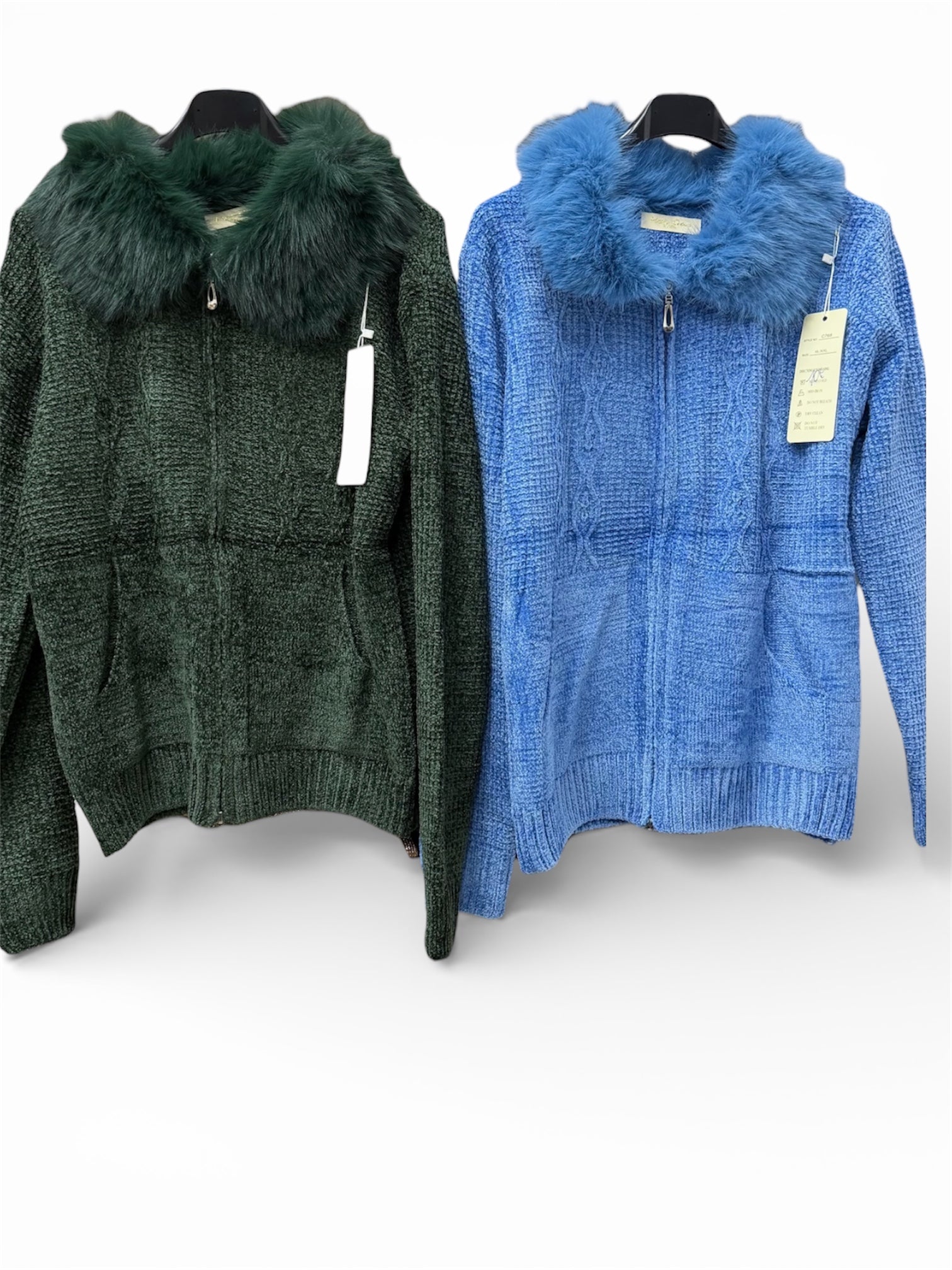 Cardigan Zip Ciniglia con Pelliccia