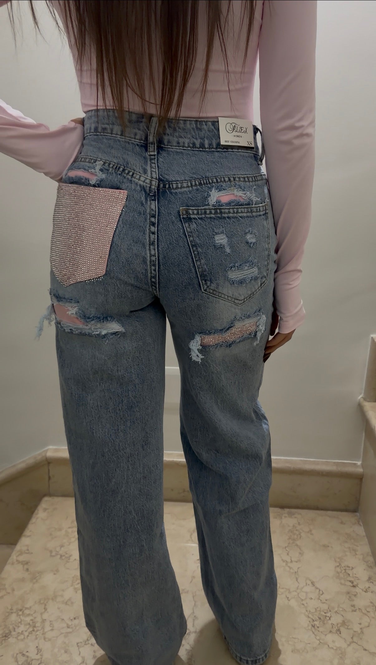 Jeans Tasca Rosa Brillantinata