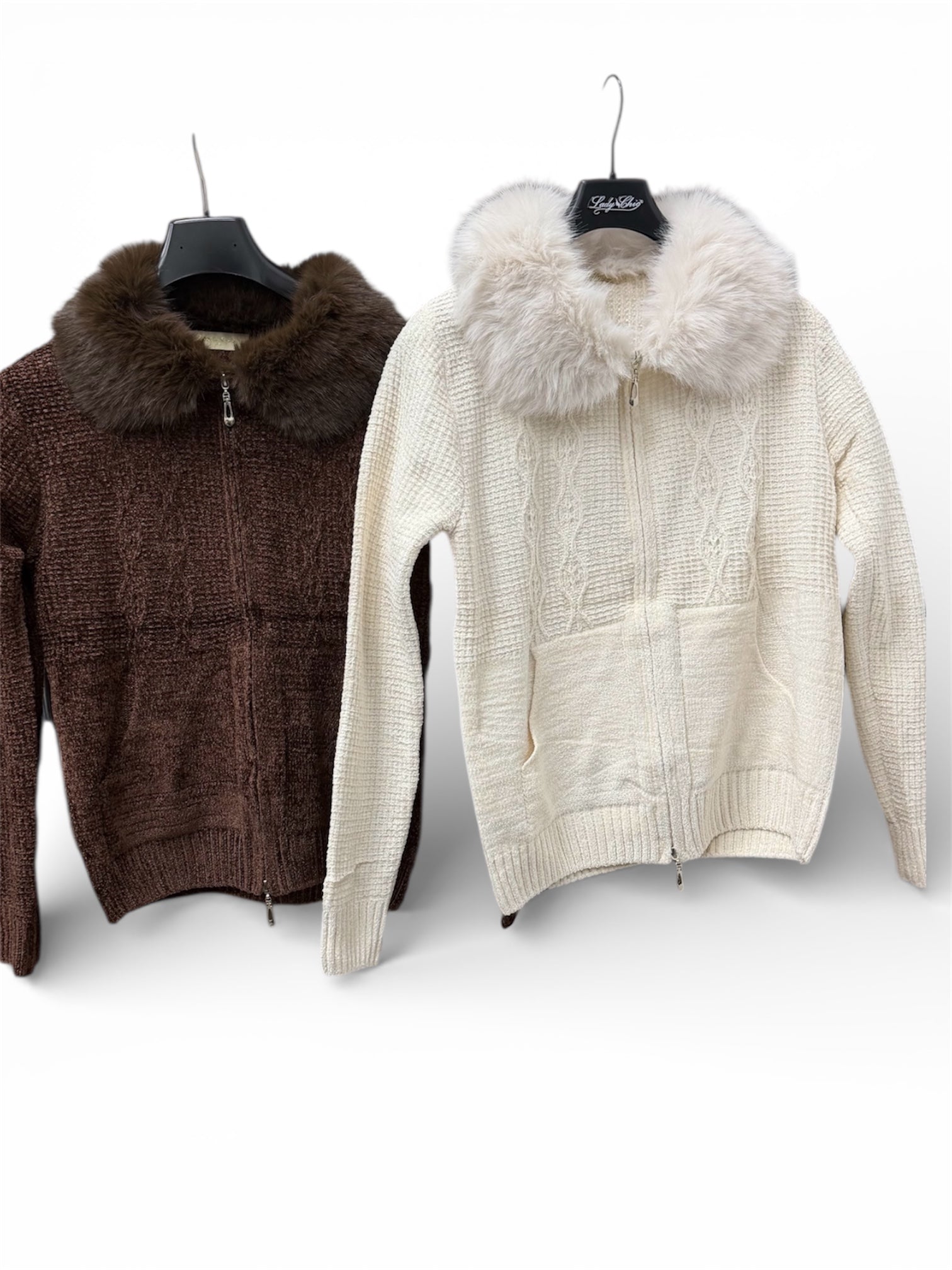 Cardigan Zip Ciniglia con Pelliccia