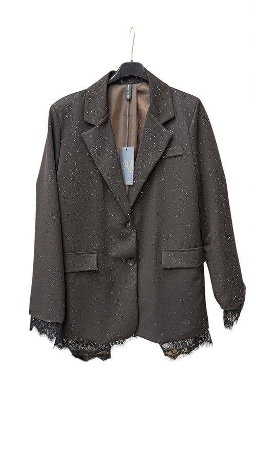 Blazer brillantinato con dettagli in pizzo