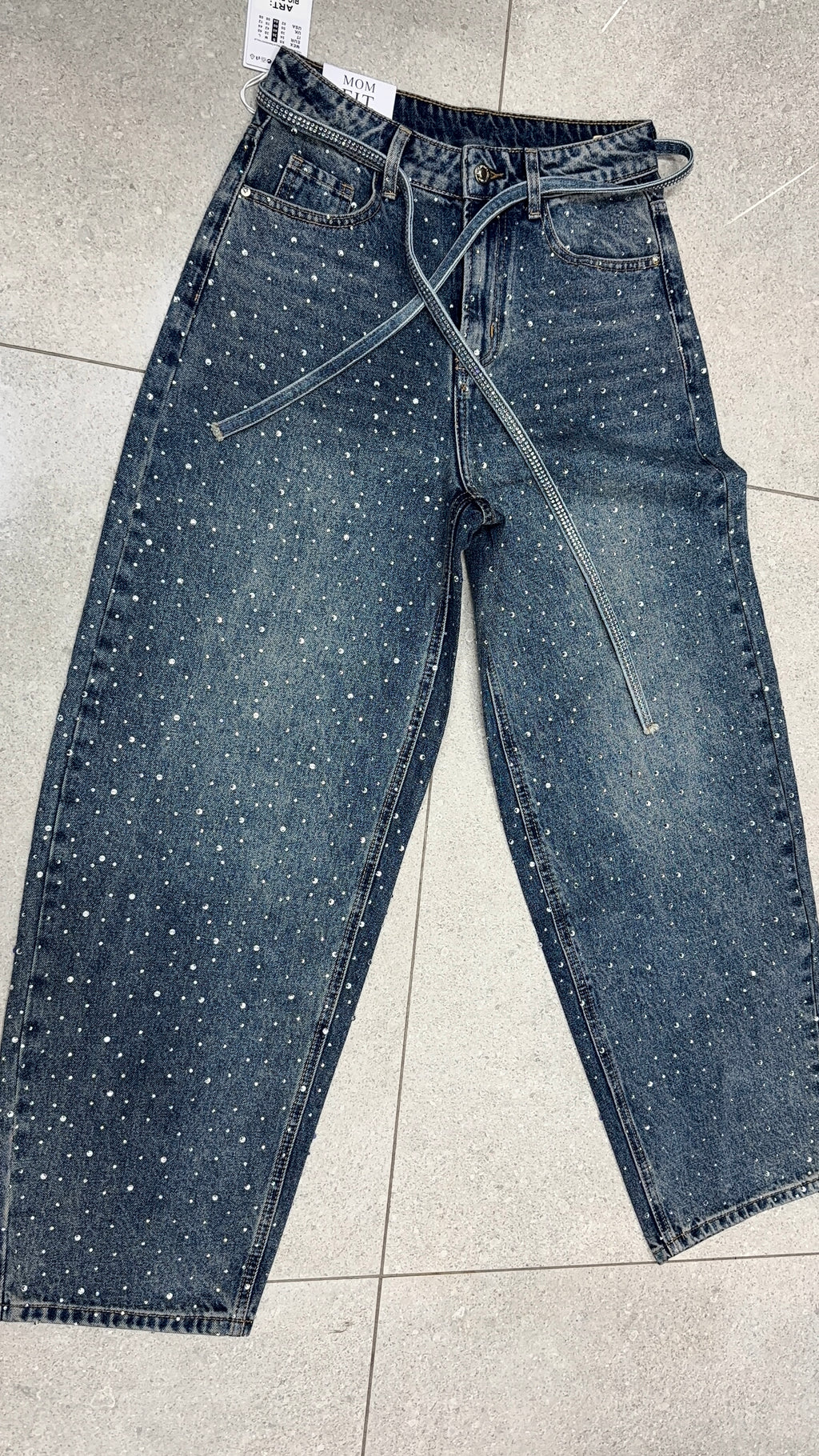 Jeans MomFit Brillantinato con Cinturina