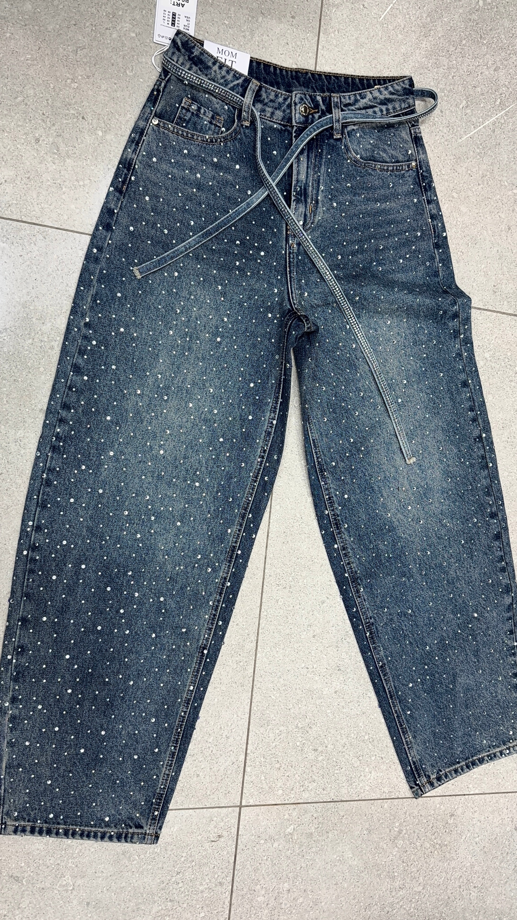 Jeans MomFit Brillantinato con Cinturina