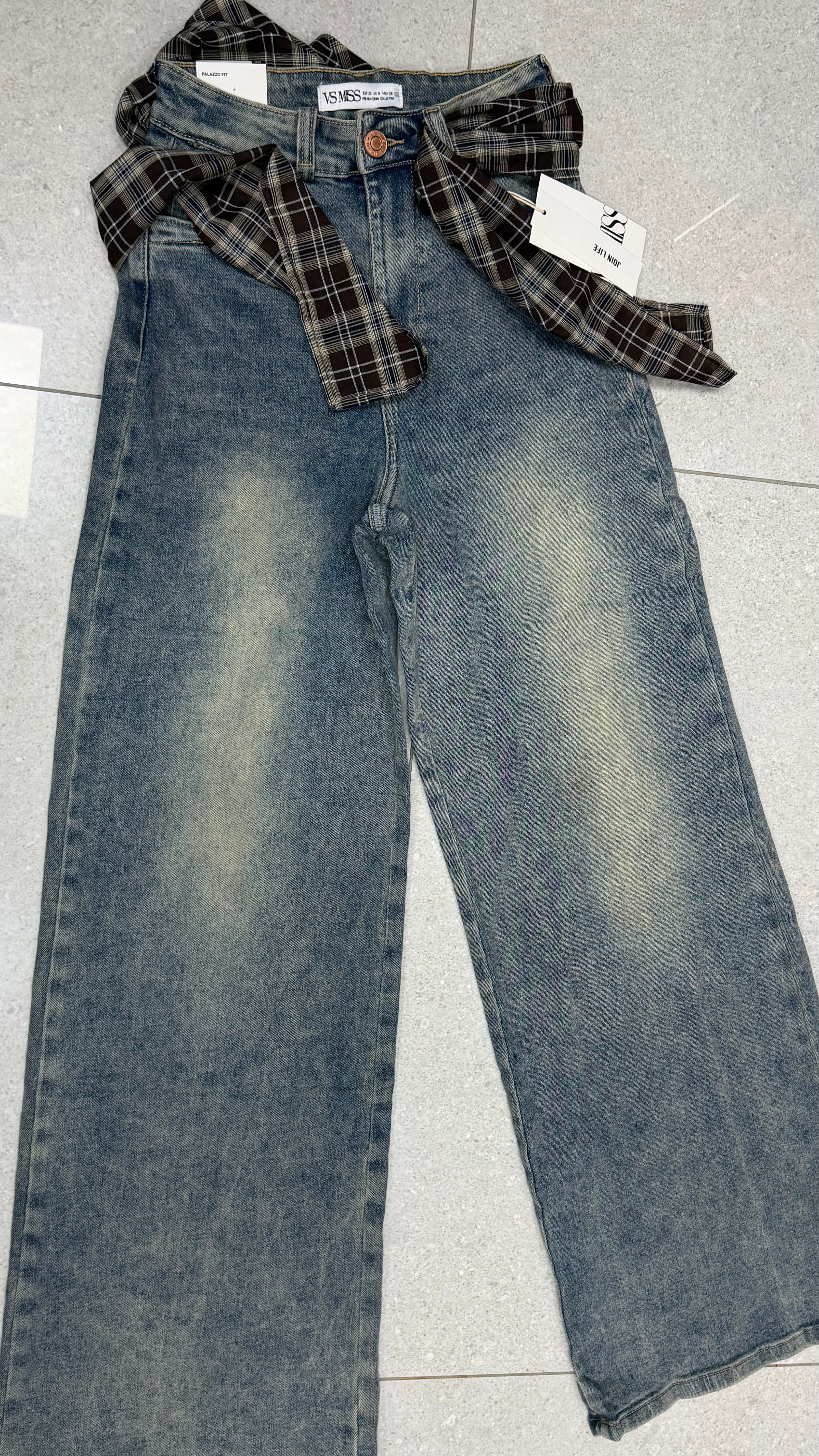 Jeans Palazzo Con Camicia a quadri